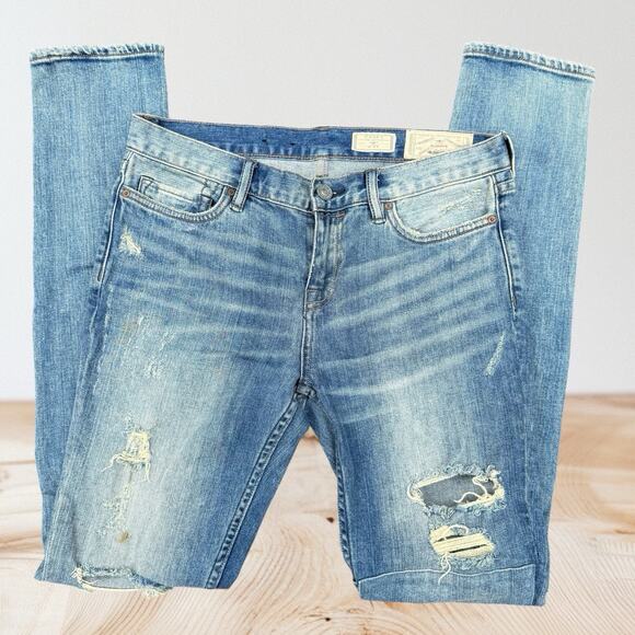 All Saints Distressed Patched Casey 8.5" Rise Straight Fit Jeans Sz 27 Festival - Picture 1 of 7